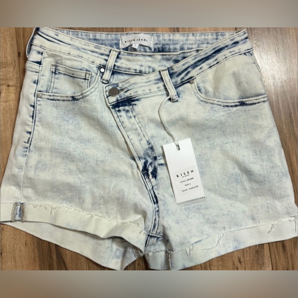 Risen high rise asymmetrical shorts L NWT
